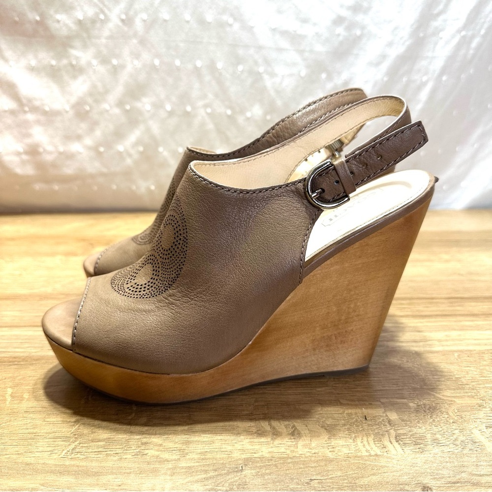 Coach Jade Leather Wedge Open Toe Slingback Sandal - Picture 4 of 13